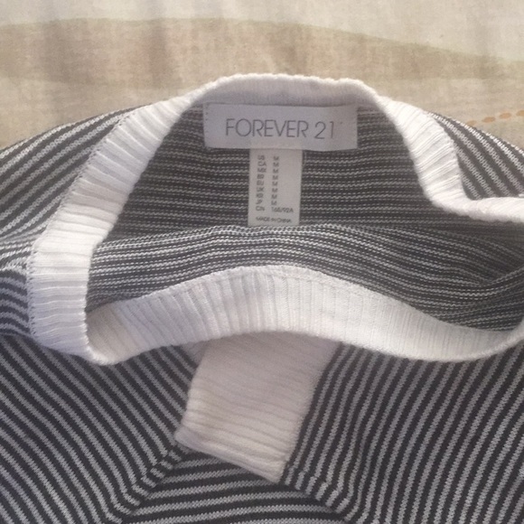 A dark grey and cream striped sweater crop top. - Picture 2 of 2